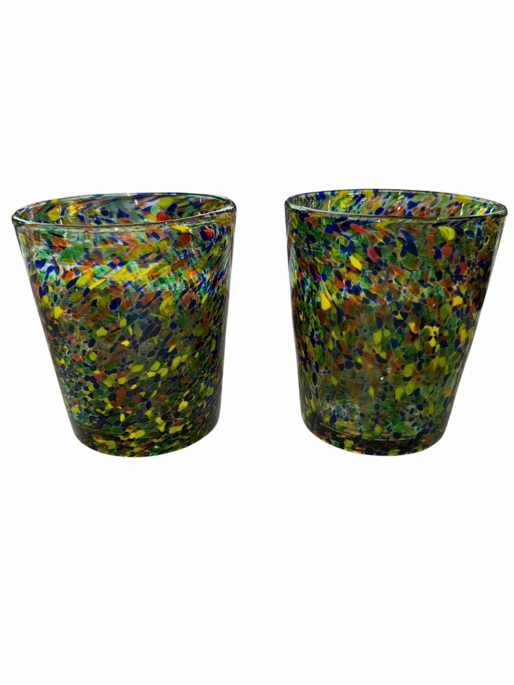 2-Hand-blown Mexican Rocks Multicolor Confetti Glasses